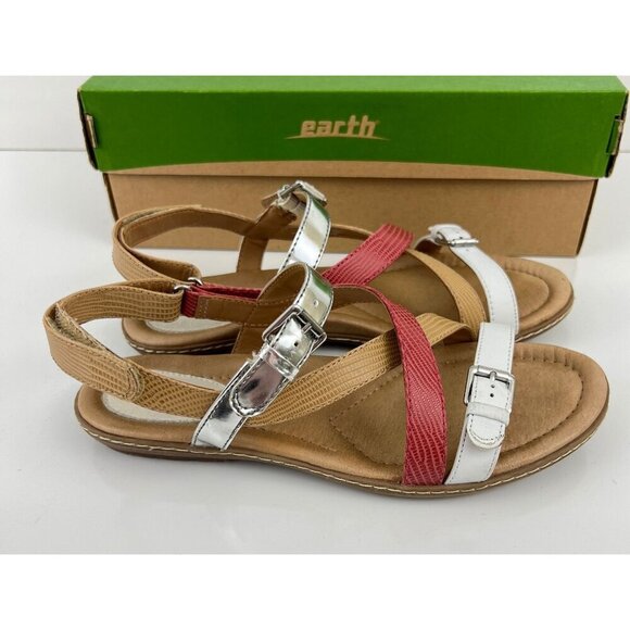 Earth Womens Sandy White Multi Sandals 7.5B Strappy Design With Buckle Straps - Picture 2 of 11